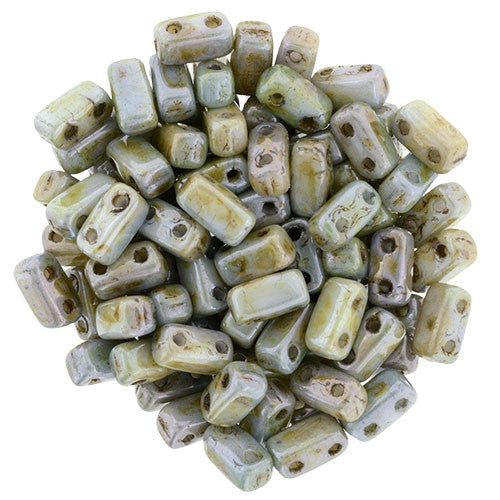 Czechmate 2mm X 6mm Brick Glass Czech Two Hole Bead, Luster Opaque Green - Barrel of Beads