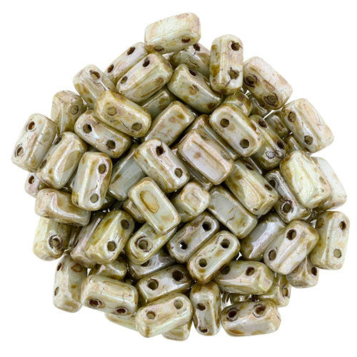 Czechmate 2mm X 6mm Brick Glass Czech Two Hole Bead, Opaque Ultra Luster Green - Barrel of Beads