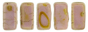 Czechmate 2mm X 6mm Brick Glass Czech Two Hole Bead, Luster Opaque Rose/Gold Topaz - Barrel of Beads