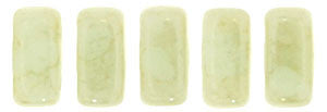 Czechmate 2mm X 6mm Brick Glass Czech Two Hole Bead, Opaque Pale Turq Star Dust - Barrel of Beads