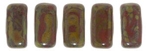 Czechmate 2mm X 6mm Brick Glass Czech Two Hole Bead, Umber Picasso - Barrel of Beads