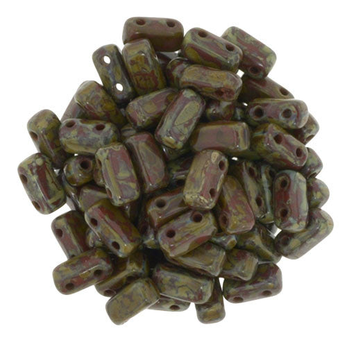 Umber Picasso Czech 2-Hole Brick bead