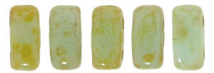 Czechmate 2mm X 6mm Brick Glass Czech Two Hole Bead, Opaque Pale Turq Picasso - Barrel of Beads
