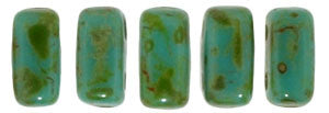 Czechmate 2mm X 6mm Brick Glass Czech Two Hole Bead, Persian Turq Picasso - Barrel of Beads