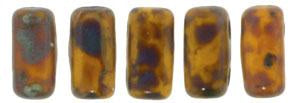 Czechmate 3mm X 6mm Brick Glass Czech Two Hole Bead, Sunflower Yellow - Picasso