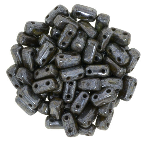 Czechmate 2mm X 6mm Brick Glass Czech Two Hole Bead, Choc Brown Luster Picasso - Barrel of Beads