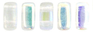 Czechmate 2mm X 6mm Brick Glass Czech Two Hole Bead, Crystal AB - Barrel of Beads