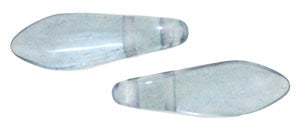 Czechmate 16mm X 5mm X 3mm Dagger Glass Czech Two Hole Bead, Luster Transparent Blue - Barrel of Beads