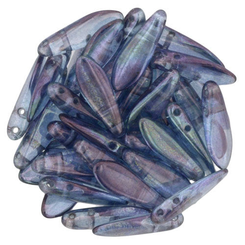 Czechmate 16mm X 5mm X 3mm Dagger Glass Czech Two Hole Bead, Luster Transparent Amethyst - Barrel of Beads