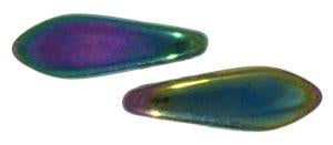 Czechmate 16mm X 5mm X 3mm Dagger Glass Czech Two Hole Bead, Iris - Blue