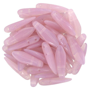 Czechmate 16mm X 5mm X 3mm Dagger Glass Czech Two Hole Bead, Milky Pink - Barrel of Beads
