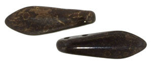 Czechmate 16mm X 5mm X 3mm Dagger Glass Czech Two Hole Bead, Jet-Bronze Picassp - Barrel of Beads