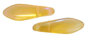 Czechmate 16mm X 5mm X 3mm Dagger Glass Czech Two Hole Bead, Luster Iris Topaz - Barrel of Beads