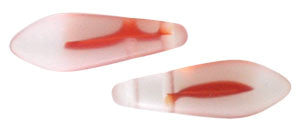 Czechmate 16mm X 5mm X 3mm Dagger Glass Czech Two Hole Bead, Matte Crystal/Red - Barrel of Beads