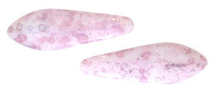 Czechmate 16mm X 5mm X 3mm Dagger Glass Czech Two Hole Bead, Opaque Luster Topaz/Pink - Barrel of Beads
