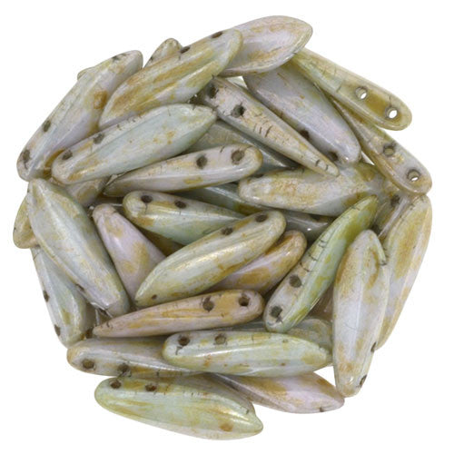 Czechmate 16mm X 5mm X 3mm Dagger Glass Czech Two Hole Bead, Opaque Ultra Luster Green - Barrel of Beads