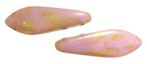 Czechmate 16mm X 5mm X 3mm Dagger Glass Czech Two Hole Bead, Luster Opaque Rose/Gold Topaz - Barrel of Beads