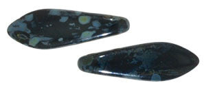 Czechmate 16mm X 5mm X 3mm Dagger Glass Czech Two Hole Bead, Jet Picasso - Barrel of Beads