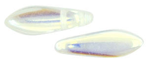 Czechmate 16mm X 5mm X 3mm Dagger Glass Czech Two Hole Bead, Crystal AB - Barrel of Beads