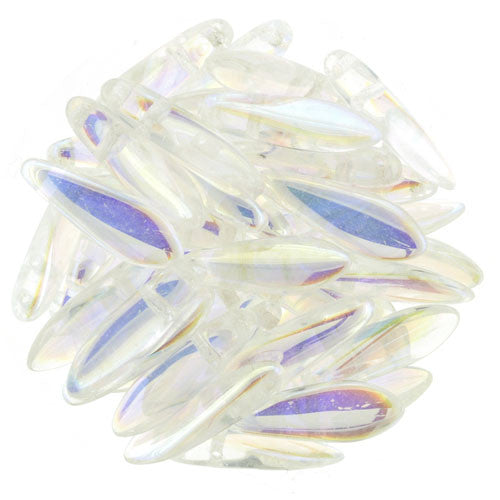 Czechmate 16mm X 5mm X 3mm Dagger Glass Czech Two Hole Bead, Crystal AB - Barrel of Beads