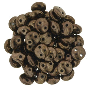 Czechmate 6mm Lentil Glass Czech Two Hole Bead, Dark Bronze - Barrel of Beads