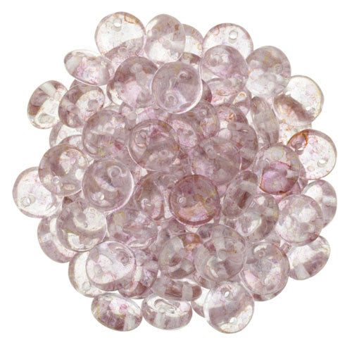 Czechmate 6mm Lentil Glass Czech Two Hole Bead, Luster Transparent Topaz/Pink - Barrel of Beads