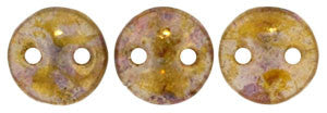 Czechmate 6mm Lentil Glass Czech Two Hole Bead, Luster Transparent Gold/Sm.Topaz - Barrel of Beads
