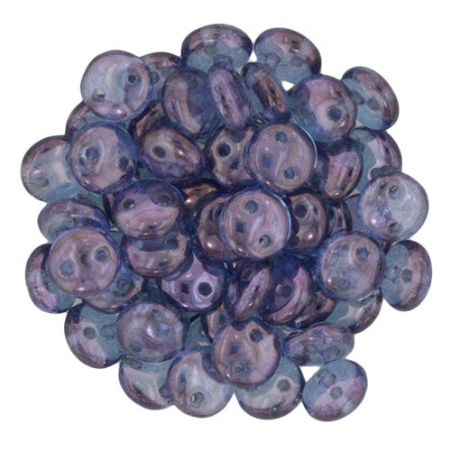 Czechmate 6mm Lentil Glass Czech Two Hole Bead, Luster Transparent Amethyst - Barrel of Beads