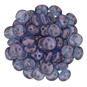 Czechmate 6mm Lentil Glass Czech Two Hole Bead, Luster Transparent Amethyst - Barrel of Beads