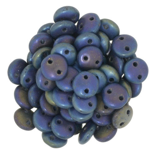 Czechmate 6mm Lentil Glass Czech Two Hole Bead, Matte Iris Blue - Barrel of Beads