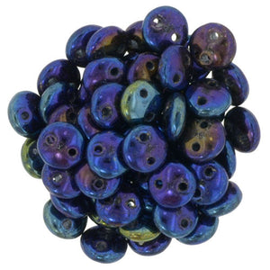 Czechmate 6mm Lentil Glass Czech Two Hole Bead, Iris Blue - Barrel of Beads