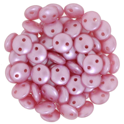 Czechmate 6mm Lentil Glass Czech Two Hole Bead, Pearl Coat-Pink - Barrel of Beads