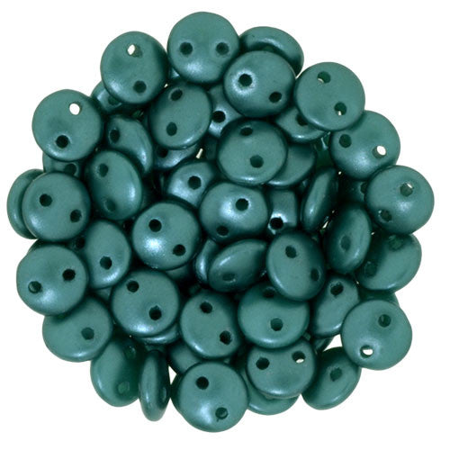 Czechmate 6mm Lentil Glass Czech Two Hole Bead, Pearl Coat - Teal - Barrel of Beads