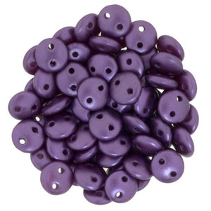 Czechmate 6mm Lentil Glass Czech Two Hole Bead, Pearl Coat - Purple Velvet - Barrel of Beads