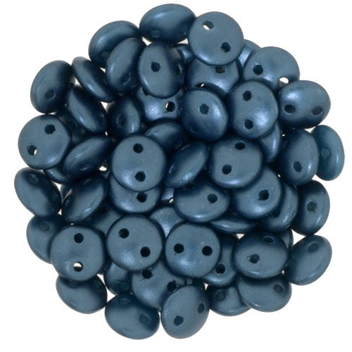 Czechmate 6mm Lentil Glass Czech Two Hole Bead, Pearl Coat - Steel Blue - Barrel of Beads