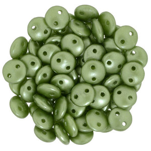 Czechmate 6mm Lentil Glass Czech Two Hole Bead, Pearl Coat - Olive - Barrel of Beads