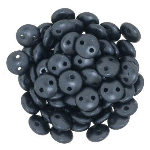 Czechmate 6mm Lentil Glass Czech Two Hole Bead, Pearl Coat - Charcoal - Barrel of Beads