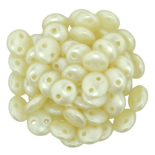 Czechmate 6mm Lentil Glass Czech Two Hole Bead, Pearl Coat-Cream - Barrel of Beads