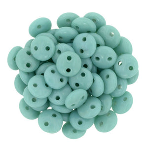 Czechmate 6mm Lentil Glass Czech Two Hole Bead, Turquoise - Barrel of Beads