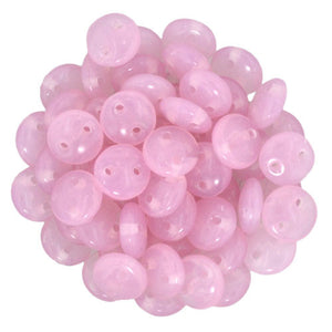 Czechmate 6mm Lentil Glass Czech Two Hole Bead, Milky Pink - Barrel of Beads