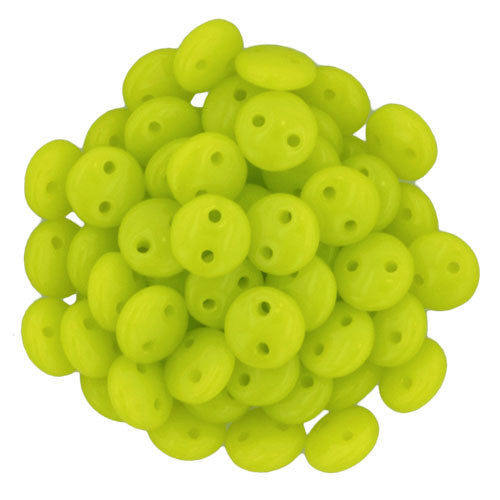 Czechmate 6mm Lentil Glass Czech Two Hole Bead, Chartreuse - Barrel of Beads