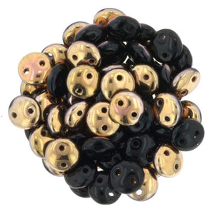 Czechmate 6mm Lentil Glass Czech Two Hole Bead, Jet Apollo - Barrel of Beads