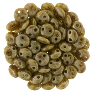 Czechmate 6mm Lentil Glass Czech Two Hole Bead, Beige/Bronze Picasso - Barrel of Beads