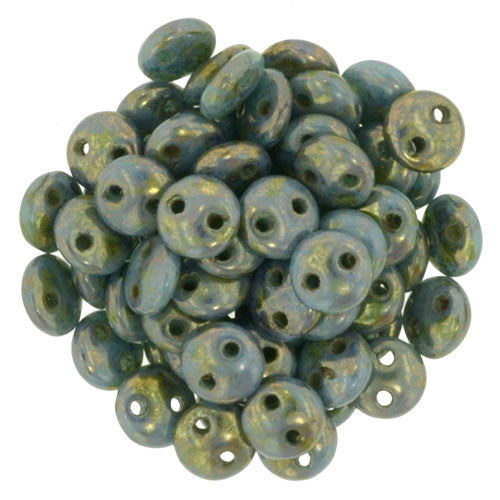 Czechmate 6mm Lentil Glass Czech Two Hole Bead, Bronze Picasso/Turquoise - Barrel of Beads