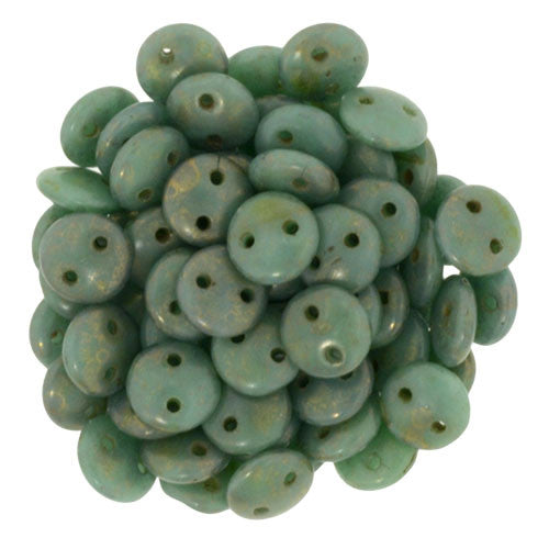 Czechmate 6mm Lentil Glass Czech Two Hole Bead, Copper Picasso/Turq - Barrel of Beads