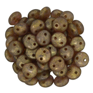 Czechmate 6mm Lentil Glass Czech Two Hole Bead, Milky Pink/Copper Picasso - Barrel of Beads