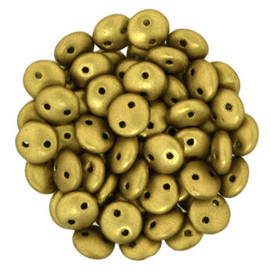 Czechmate 6mm Lentil Glass Czech Two Hole Bead, Matte Metallic Aztec Gold - Barrel of Beads