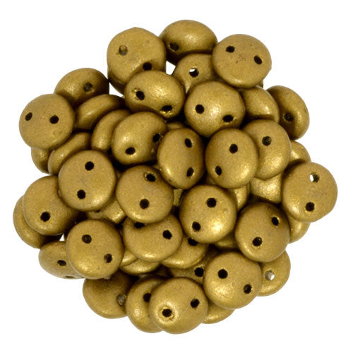 Czechmate 6mm Lentil Glass Czech Two Hole Bead, Matte Metallic Goldenrod - Barrel of Beads