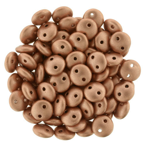 Czechmate 6mm Lentil Glass Czech Two Hole Bead, Matte Metallic Copper - Barrel of Beads