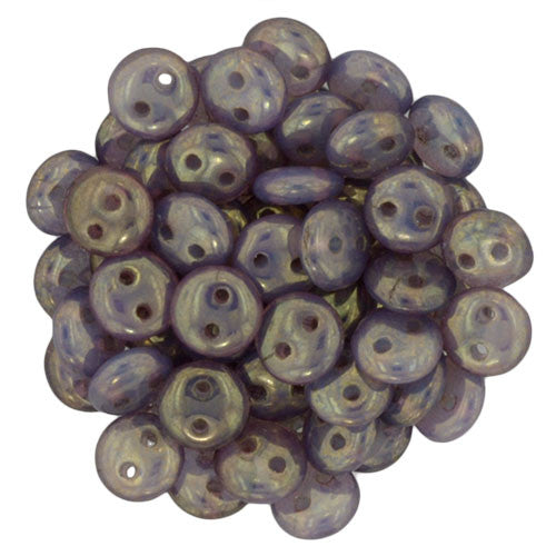 Czechmate 6mm Lentil Glass Czech Two Hole Bead, Milky Peridot/Rosaline Luster - Barrel of Beads